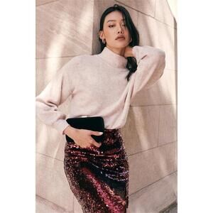 Lulus Autumn Appeal Heather Blush Pink Knit Cutout Mock Neck Sweater - Size M